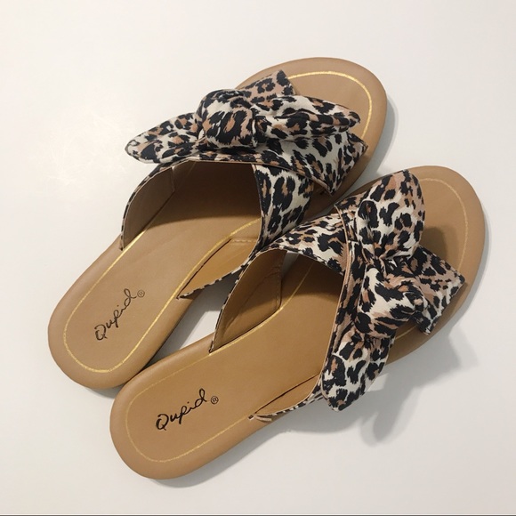 Leopard Print Slide Sandals with Bow - Picture 3 of 6
